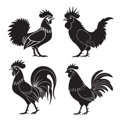 black poultry black silhouette set domestic fowls