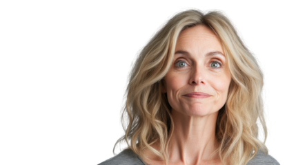 Portrait of smiling mature woman with blond hair on transparent background