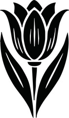 Group of Tulip Flower Silhouette isolated white background. Vector Illustration