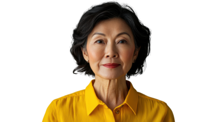 Elegant woman in yellow shirt with a transparent backdrop