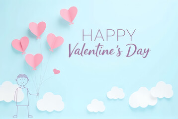 Valentine's Day Heart Balloons and Childlike Drawing