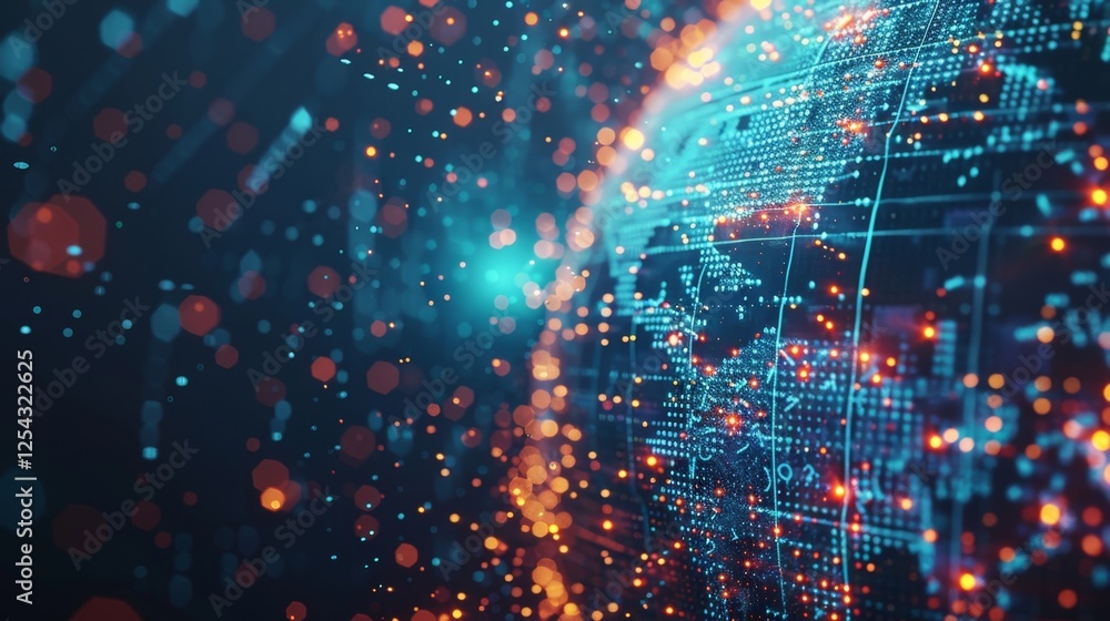 Poster a map of the digital world where cryptocurrencies connect and flourish with glowing nodes spread out