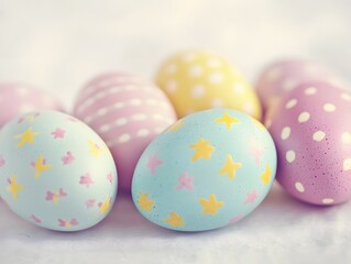 Pastel Colored Easter Eggs with Polka Dot Pattern on Minimal Backdrop