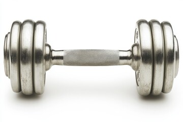 Fototapeta premium Realistic silver dumbbell on a white background, detailed vector illustration.