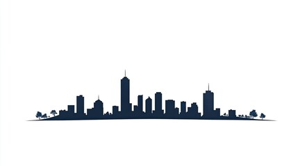 Obraz premium Silhouette of a modern city skyline with trees in the foreground against a white background