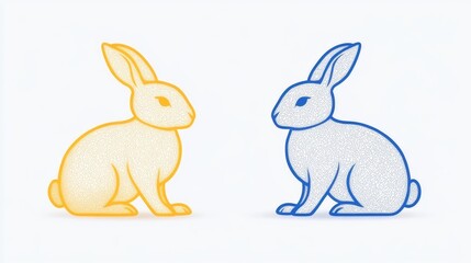 Obraz premium Two stylized rabbits in contrasting colors, symbolizing duality and nature's beauty