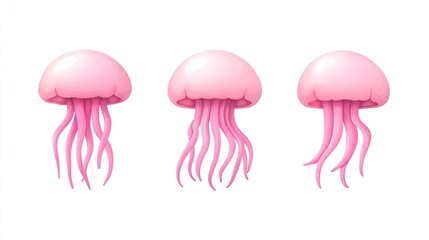 Three pink jellyfish gracefully floating in a serene underwater environment