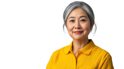 Mature woman smiling with a transparent backdrop