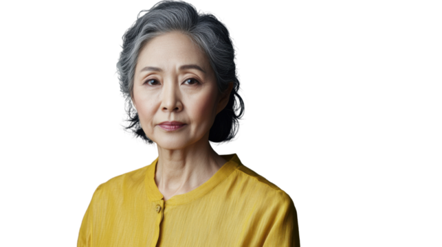 Elegant senior woman posing on transparent background