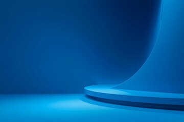 Obraz premium Blue Cylindrical Platform and Curved Wall