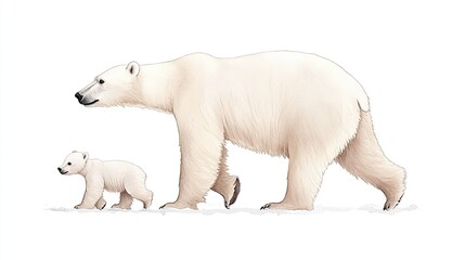 Fototapeta premium Polar bears walking on snow, showcasing a nurturing bond in a serene winter landscape