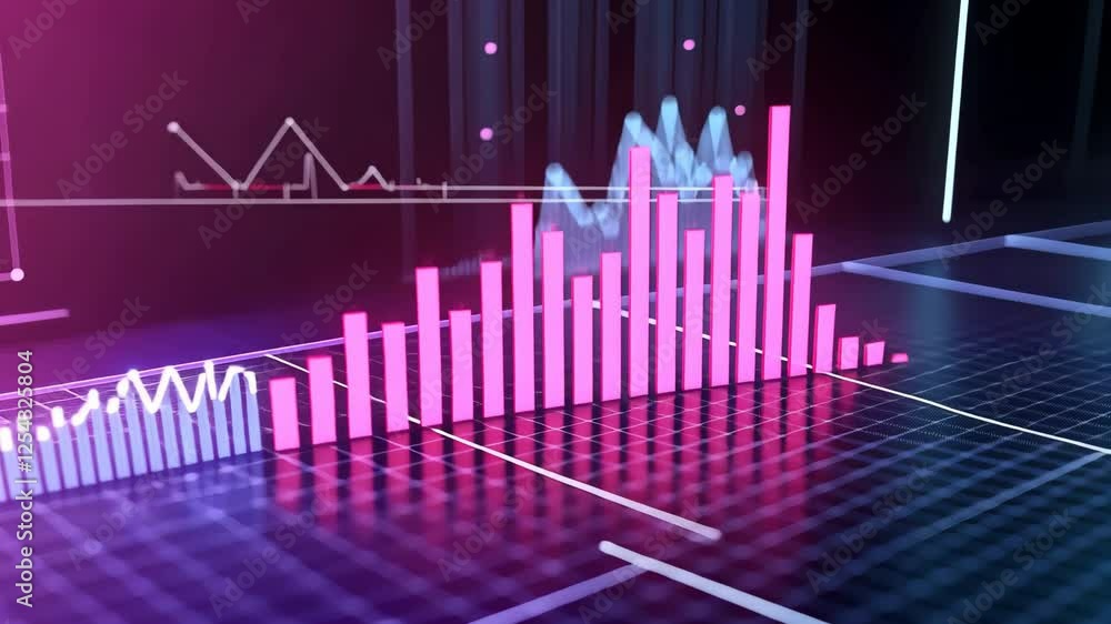 Poster vibrant digital display showcasing colorful graphs and charts futuristic data analysis with bar and 