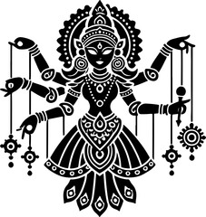 illustration of a silhouette sketch of a traditional ethnic god and goddess design full of details 