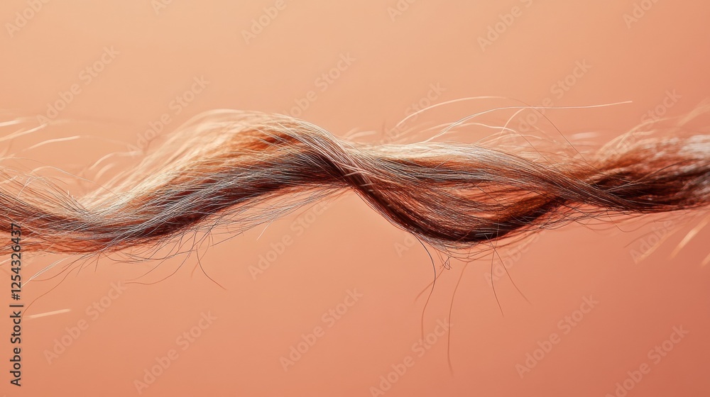 Poster macro shot captures the delicate detail of a broken hair strand against a smooth warm background. ge