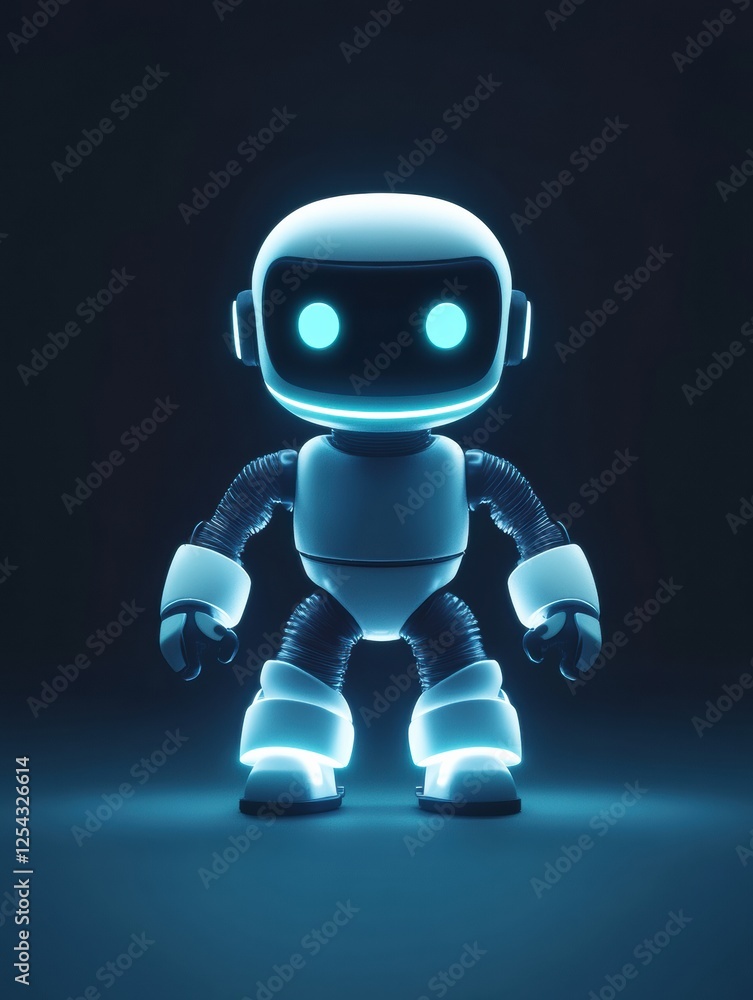 Aufkleber Glowing humanoid robot stands centered in a dark, minimalist environment while showcasing vibrant blue highlights. Generative AI