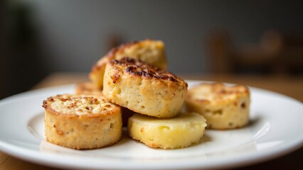 Delicious Golden Brown Mini Savory Cakes on White Plate