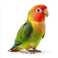 Fototapeta premium Colorful parrot perched with vibrant feathers, showcasing its striking appearance and playful personality.