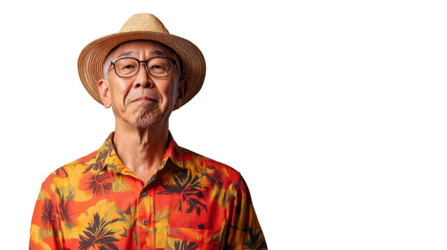 Elderly man enjoying vacation in colorful shirt