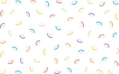 A pattern with colorful smiles on a white background