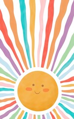 A cute illustration of  sun with colorful light rays