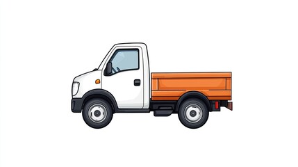 Side view of a simple, cartoon-style pickup truck with an orange bed against a white background
