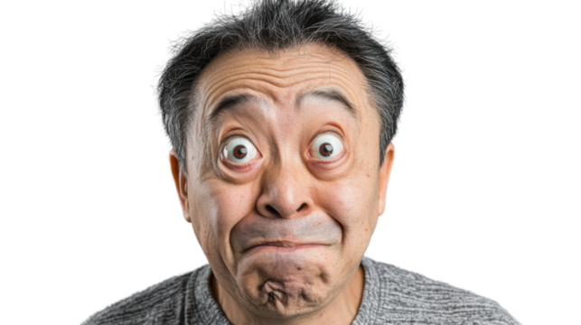Close-up portrait of surprised mature man with transparent background