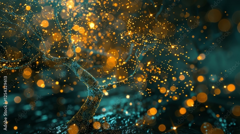 Poster an abstract representation of a tree with its branches shaped like different cryptocurrencies symbol