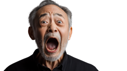 Shocked senior man screaming with transparent background