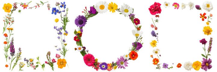 Obraz premium Colorful Floral Frames with Spring Flowers and Greenery Background