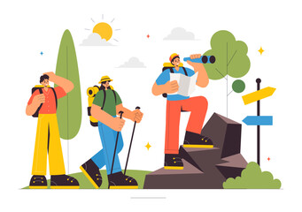 Travel Vector Illustration featuring Backpacking, Luggage, Maps, and Photo Cameras for Adventure, Tourism, and Exploration in a Flat Background