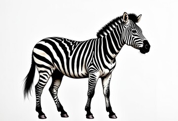 Obraz premium Acrylic Marker Zebra Illustration: Striking Black and White Stripes on Clean White Background for Children's Books, Educational Materials, and Wildlife Art Prints.