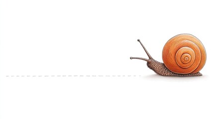 A close-up of a snail slowly moving across a white surface, showcasing its intricate shell and texture