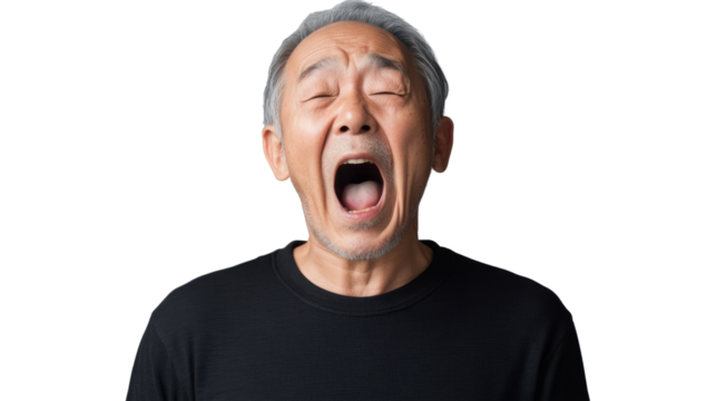 Senior man yawning with transparent background - Powered by Adobe