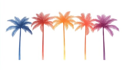 Vibrant gradient palm trees standing tall against a minimalist background, evoking a tropical vibe