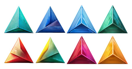 Colorful Geometric Triangles in Various Shades and Textures, isolated on transparent background