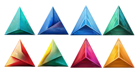 Colorful Geometric Triangles in Various Shades and Textures, isolated on transparent background