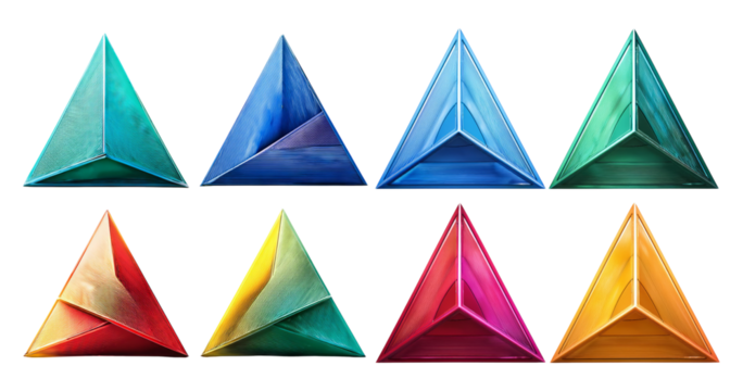 Colorful Geometric Triangles in Various Shades and Textures, isolated on transparent background