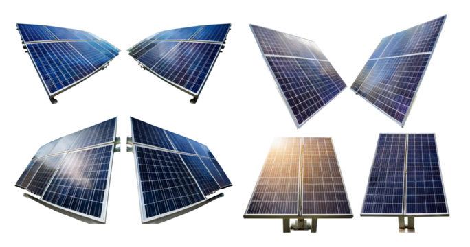 Solar Panels Displayed in Various Angles for Renewable Energy Solutions, isolated on transparent background