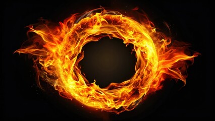 Fiery orb, a surreal burning ring, isolated inferno; abstract flame photography's fiery embrace.