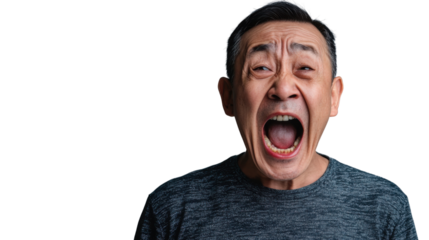 Angry senior man shouting with transparent background