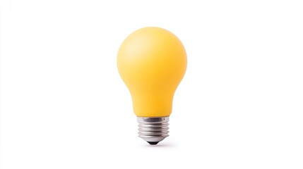 Bright yellow light bulb on a white background, symbolizing innovation and creativity