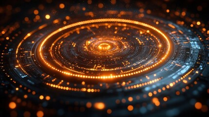 Abstract Circular Graphic Design With Glowing Orange Rings