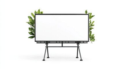 Obraz premium Blank advertising board surrounded by lush green plants, ideal for promotional displays