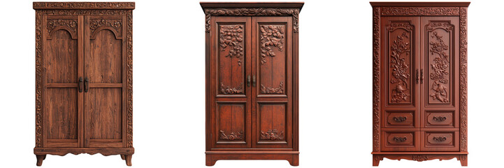 Elegant Antique Wooden Wardrobes with Intricate Carvings Design