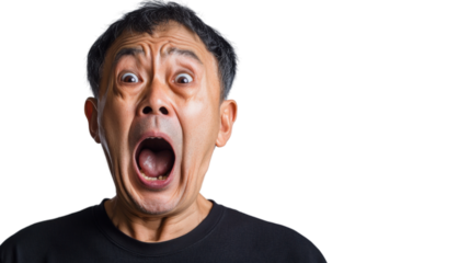 Shocked asian man screaming with transparent background