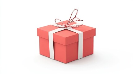 Obraz premium A beautifully wrapped coral gift box with a ribbon, set against a minimalistic white background