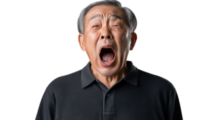Senior man yawning with transparent background