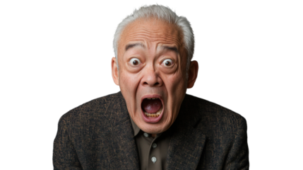 Shocked senior professor screaming with transparent background