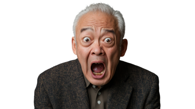 Shocked senior professor screaming with transparent background