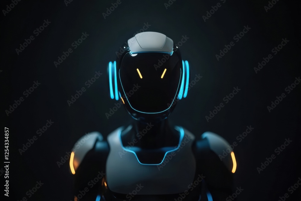 Aufkleber Glowing humanoid robot illuminated with vibrant colors in minimalist futuristic setting. Generative AI